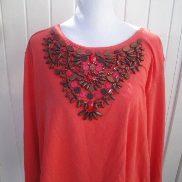 DG2 by Diane Gilman Top Women's Mellon 1X Knit with Beaded Detailed Neckline - Picture 2 of 3